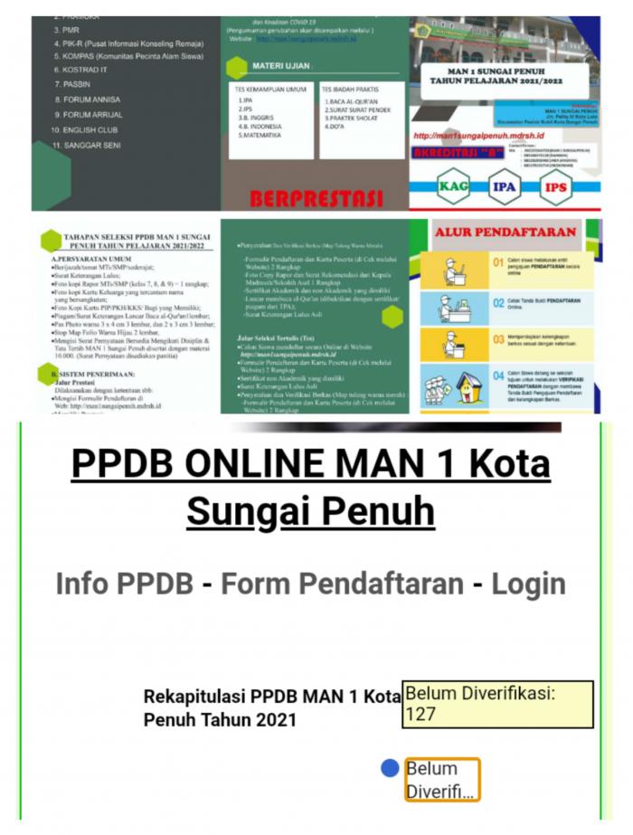  HARI PERTAMA PENDAFTARAN PPDB ONLINE MAN 1 SUNGAI PENUH  DIBURU CALON SISWA