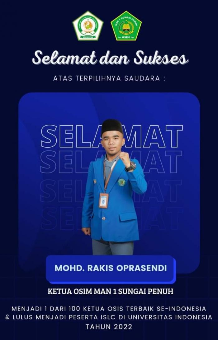 KETUA OSIM MAN 1 SUNGAI PENUH MOHD.RAKIS OPERASENDI SEBAGAI  100 KETUA OSIS TERBAIK SE INDONESIA 