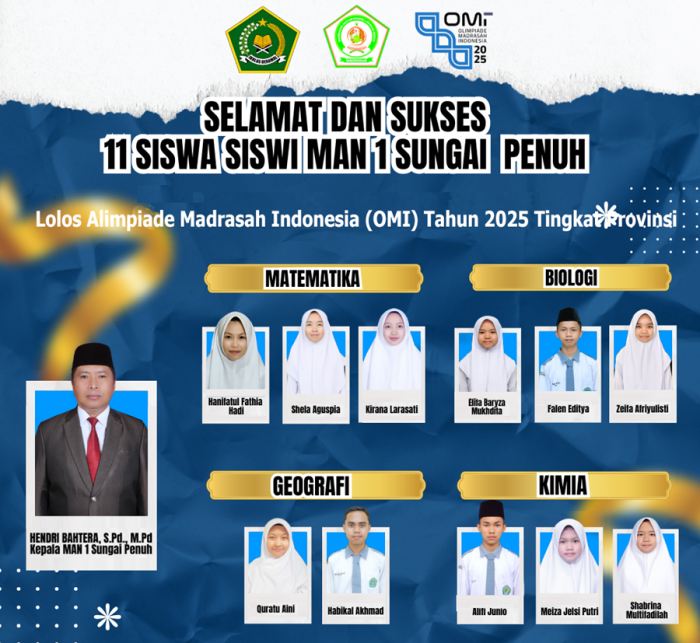 Prestasi Membanggakan, Sebelas Siswa MAN 1 Sungai Penuh Siap Berlaga di OMI 2025 Tingkat Provinsi Prestasi Membanggakan, Sebelas Siswa MAN 1 Sungai Penuh Siap Berlaga di OMI 2025 Tingkat Provinsi