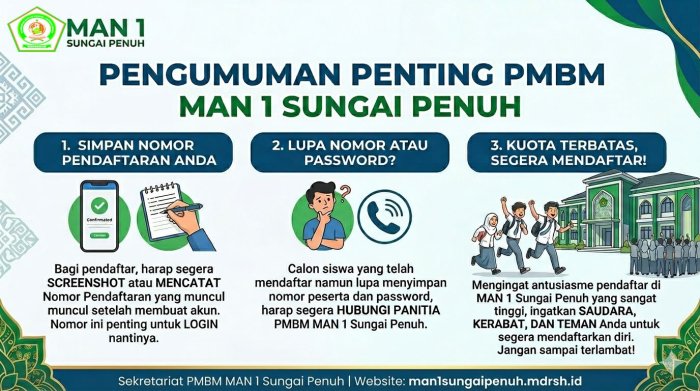Pengumuman Penting PMB MAN 1 Sungai Penuh: Calon Siswa Diminta Perhatikan Hal Krusial Ini