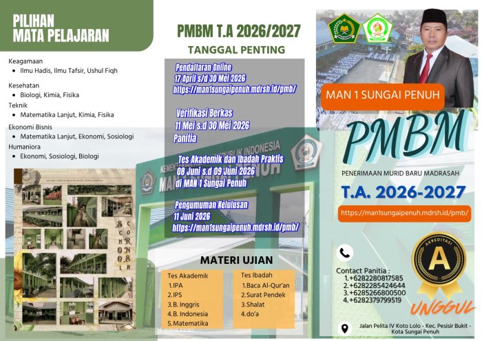 PMBM MAN 1 Sungai Penuh T.A 2026/2027 Resmi Dibuka 17 April 2026